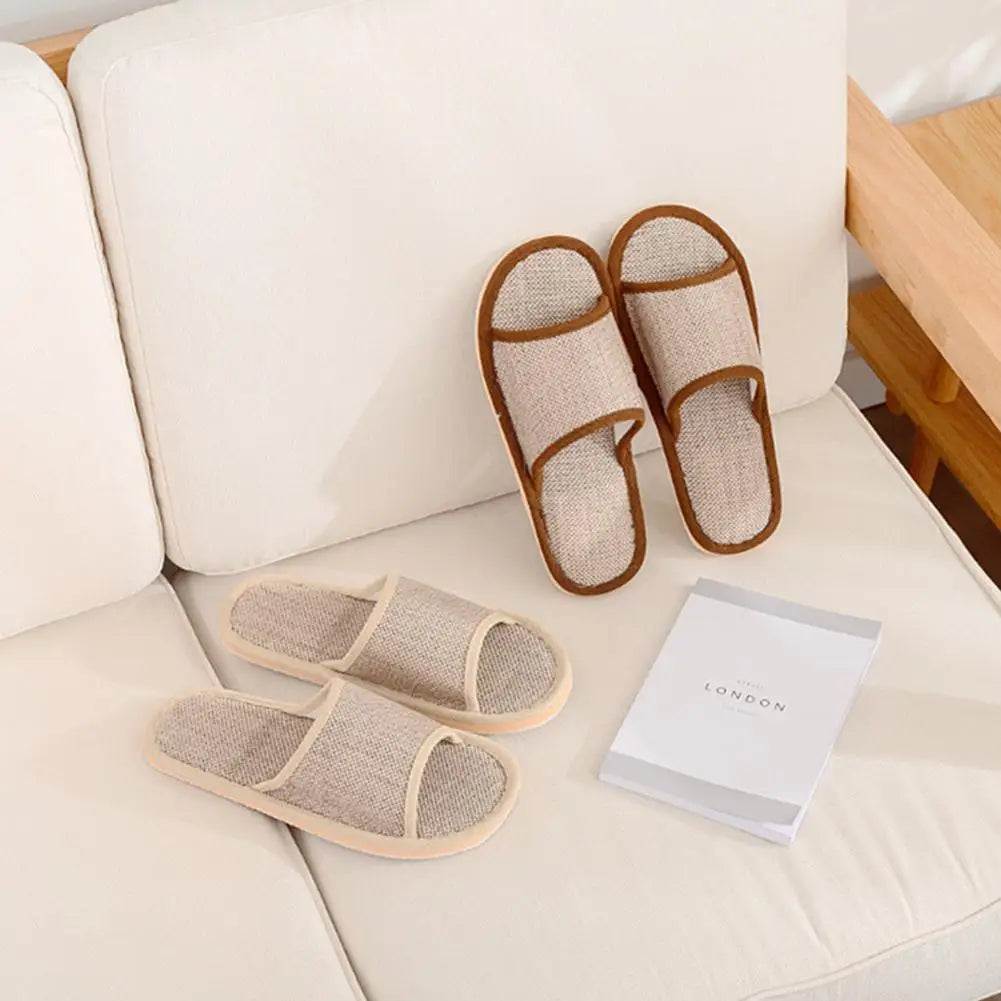 Linen Open-Toe House Slippers