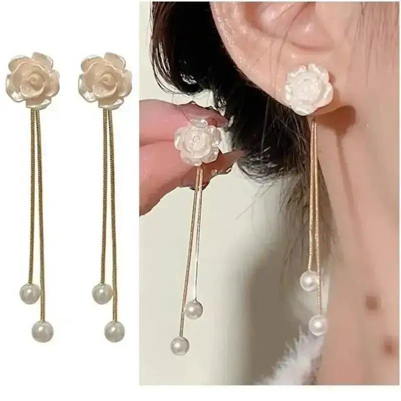 Zircon Pearl Tassel Earrings