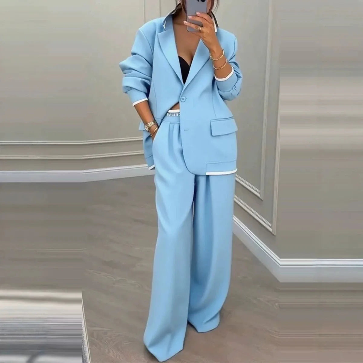Casual Blazer & Wide-Leg Pants Set