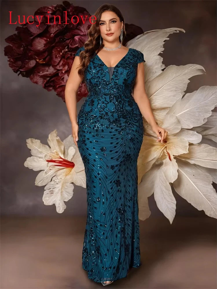 V-Back Sequin Mermaid Gown (Plus Size)