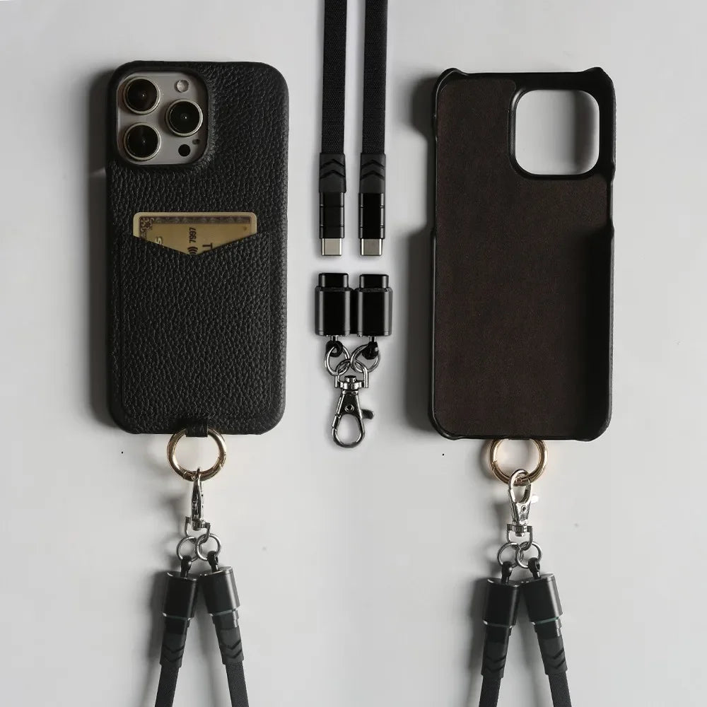 🎒 Leather Crossbody Charging Cable Wallet Case