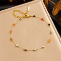 Colored Bead & Zircon Steel Anklet