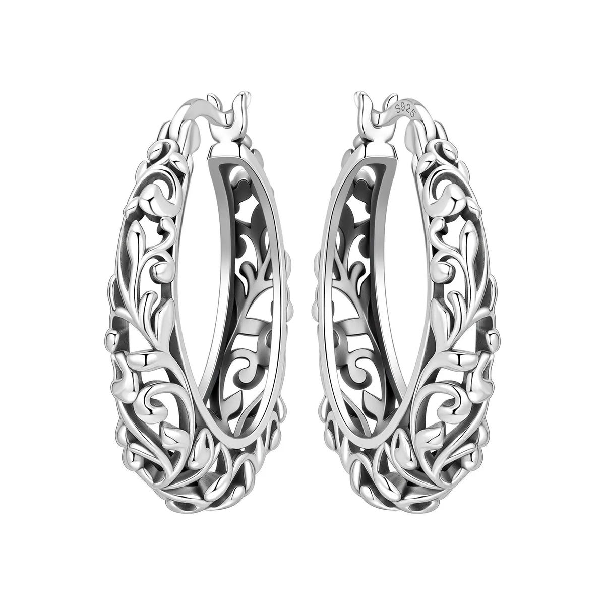 925 Silver Vintage Vine Hoop Earrings