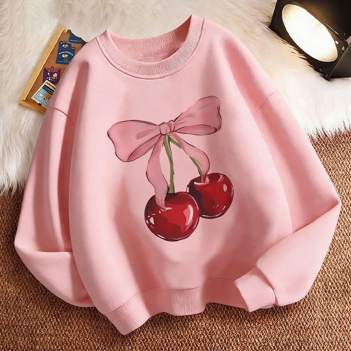 Girls Cherry Bow Sweatshirt