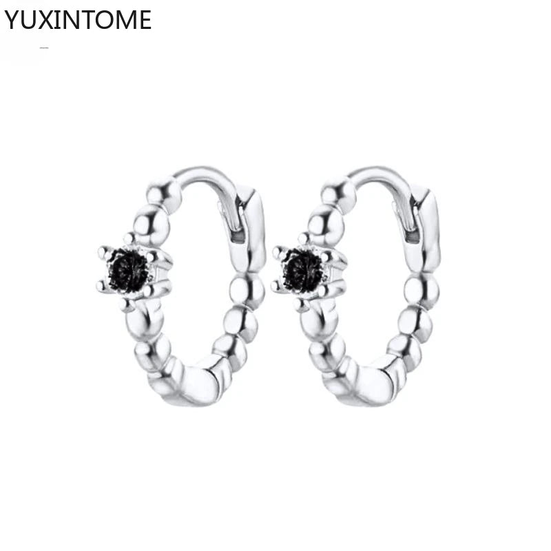 925 Silver Black Zircon Charm Hoops