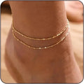 14K Gold Layered Bead Anklet Set