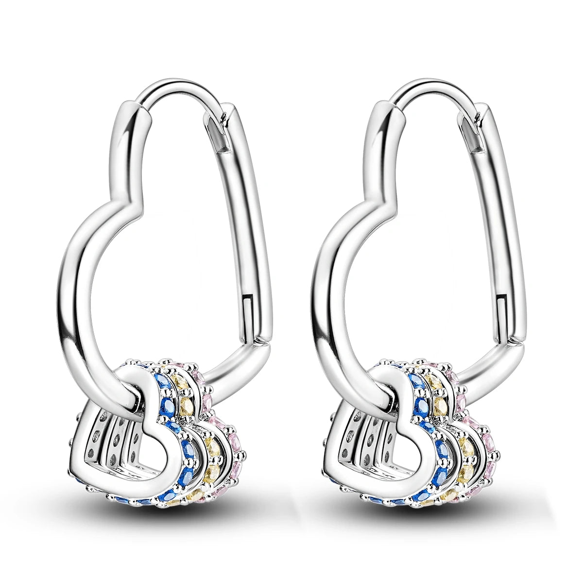 925 Silver Heart Pendant Hoop Earrings