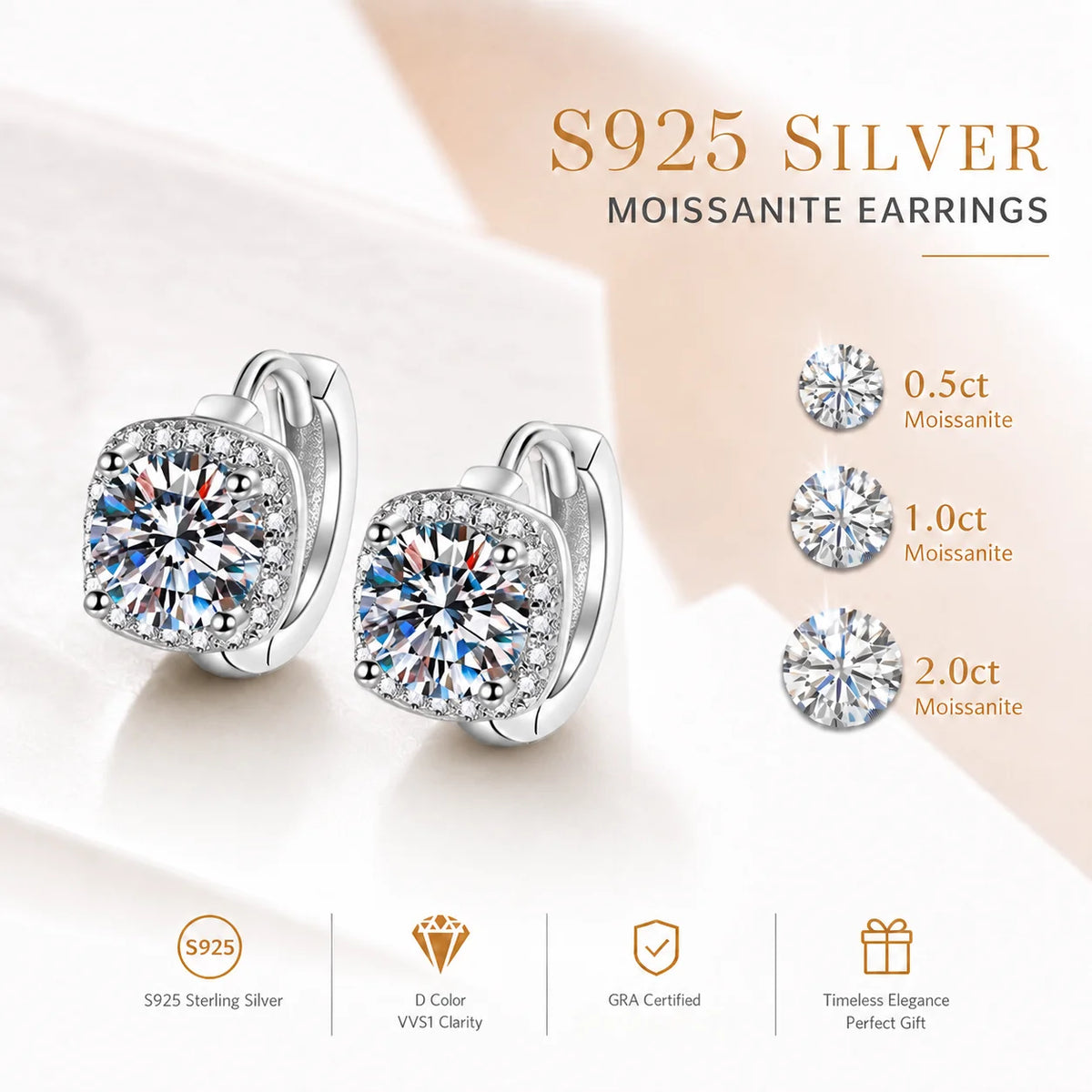Moissanite Earrings – 18K Plated 925 Silver