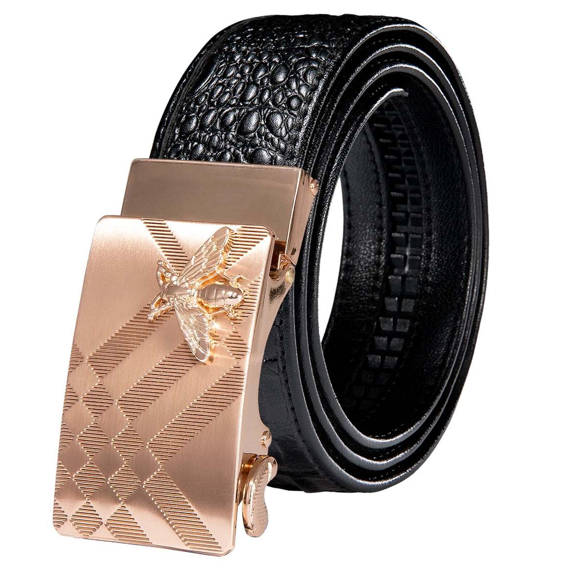 Men's Crocodile Leather Belt with Gold Buckle