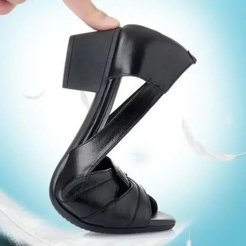 Women's Black Peep-Toe Mid Heels