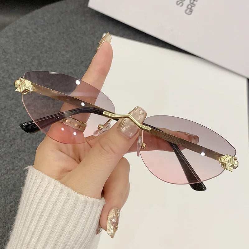 Rimless Leopard Cat Eye Sunglasses