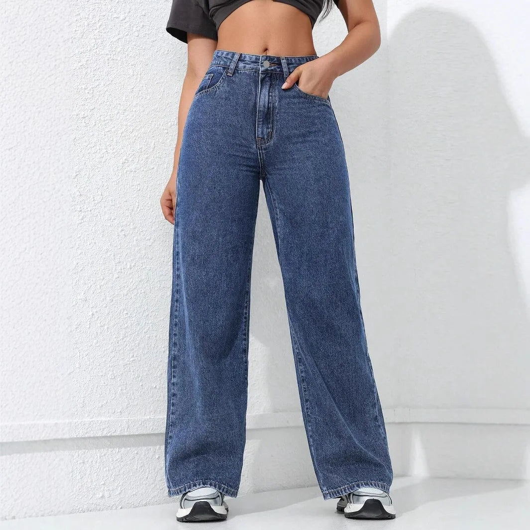 Blue Loose Floor-Length Jeans