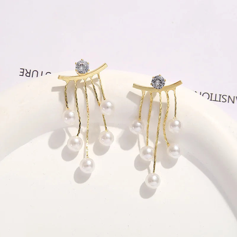 Zircon Pearl Tassel Earrings