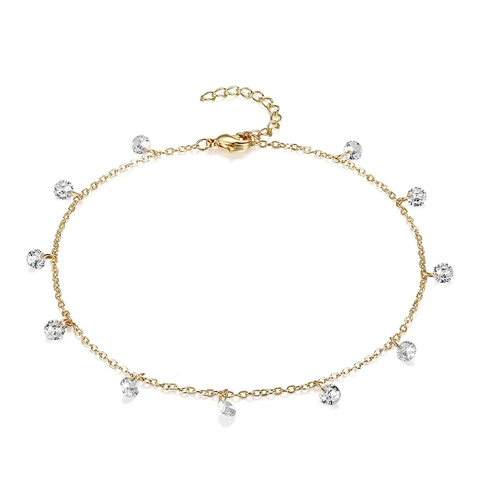 Layered Zircon Tassel Anklet