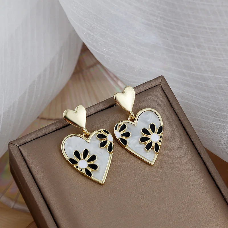 Vintage Rose Heart Enamel Studs