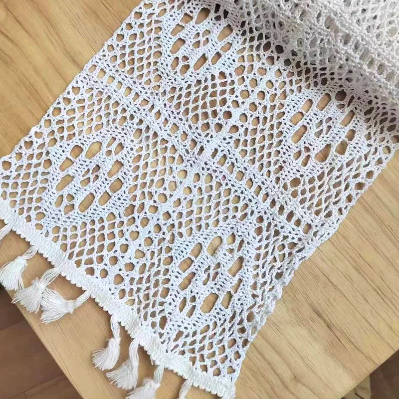 Beige Crochet Lace Table Runner