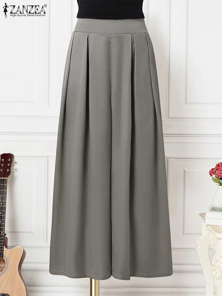 Satin High Waist Wide-Leg Trousers