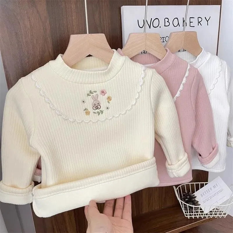 Girls Plush Embroidered Knit Top
