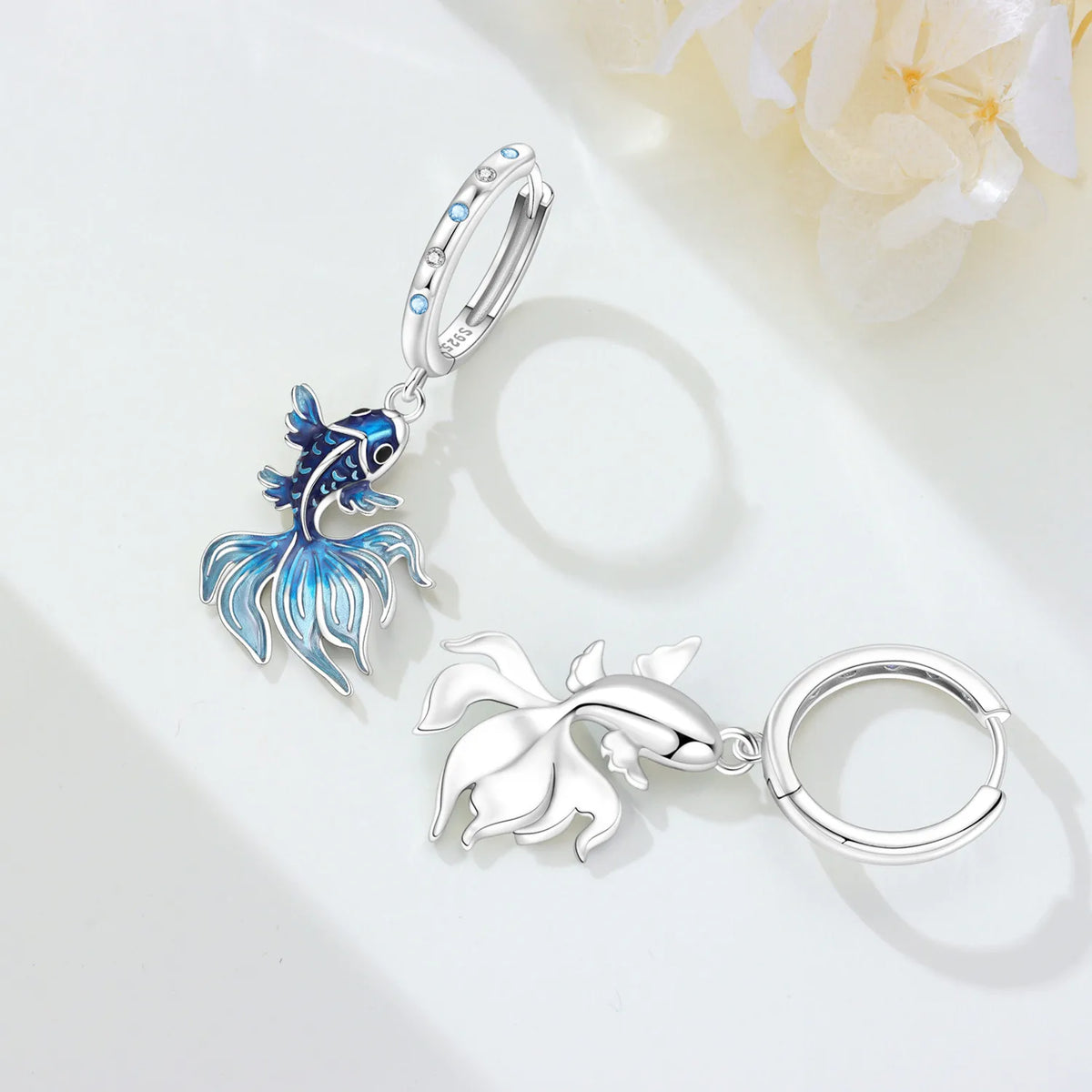 925 Silver Blue Betta Fish Earrings