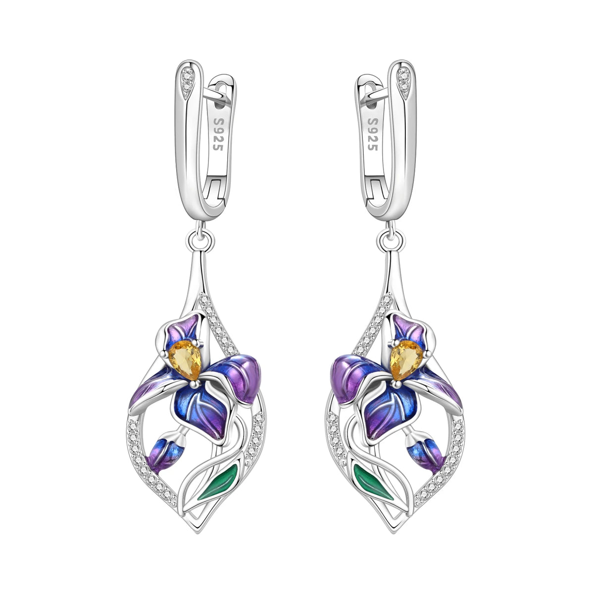 925 Silver Purple Hydrangea Earrings