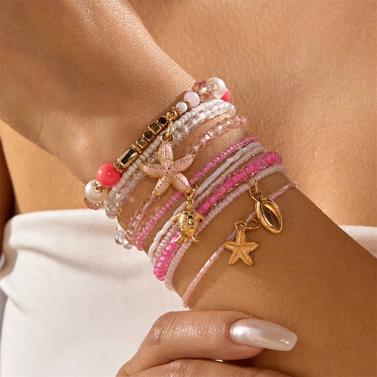 🐚 Beach Shell Starfish Bracelet Set