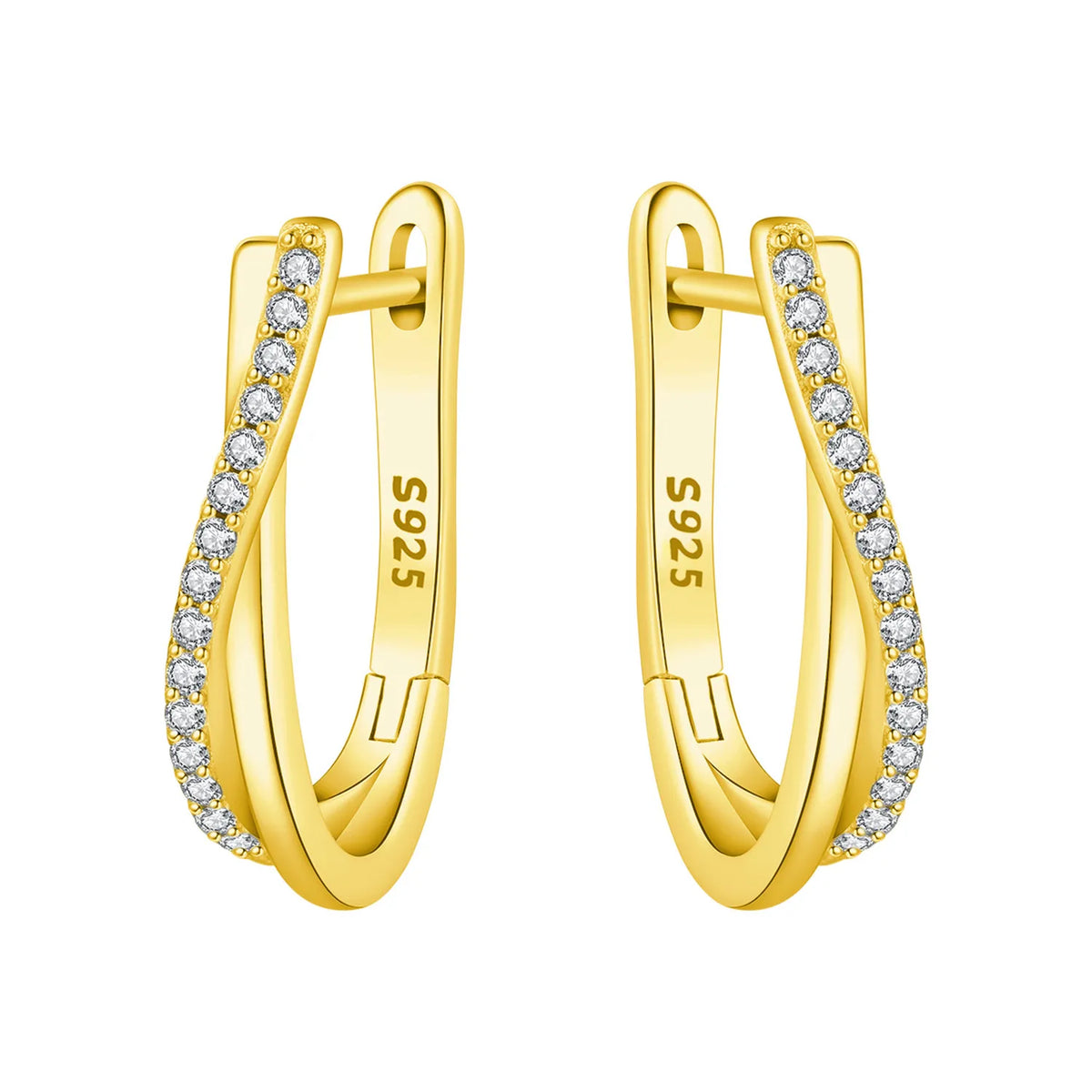 925 Silver Crossed Double Ring Earrings