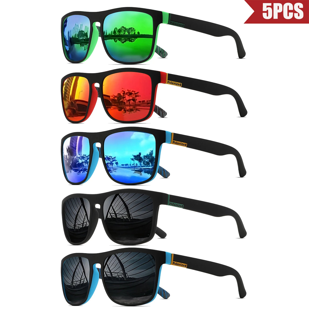Polarized Retro Square Sunglasses Set