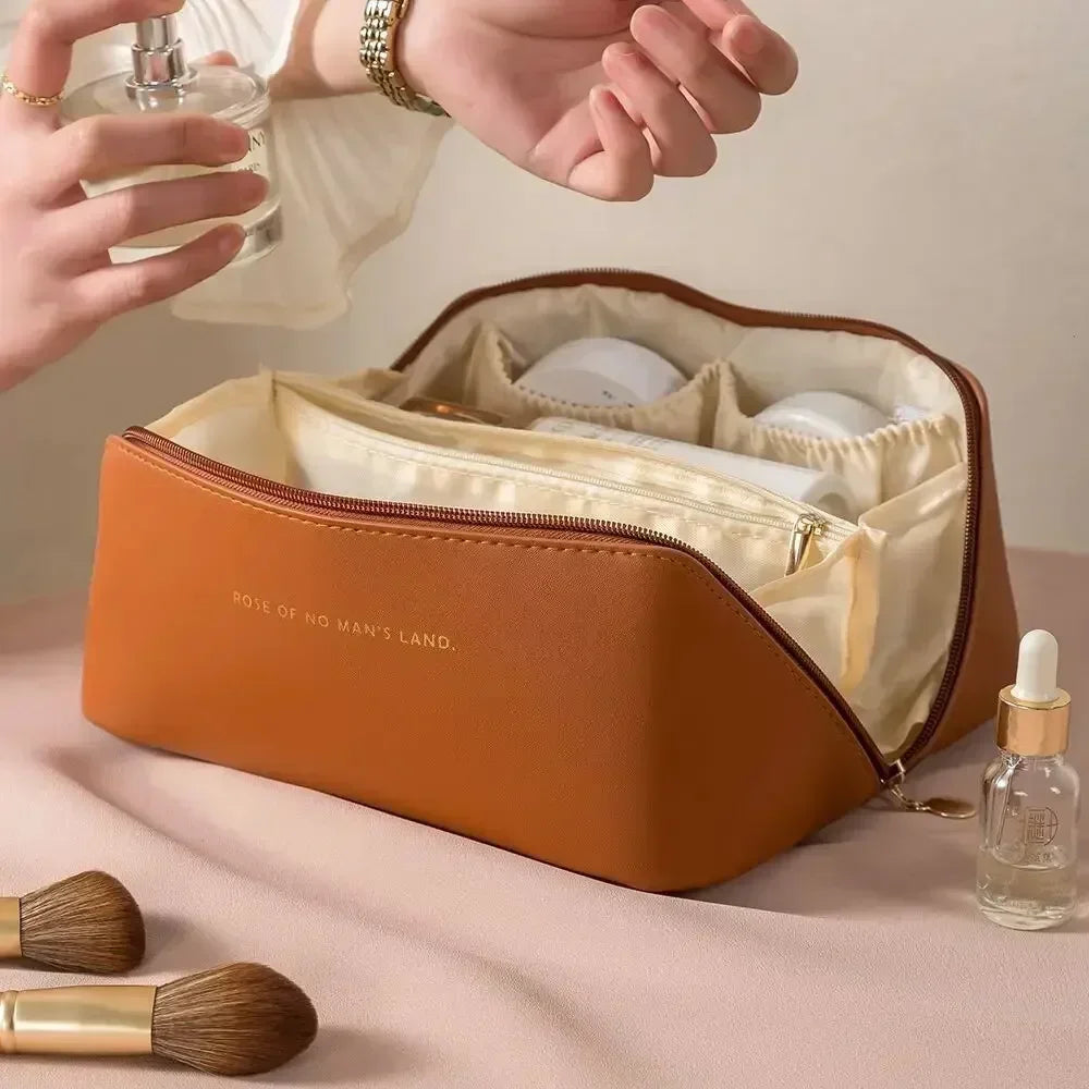 Large Leather Travel Makeup Bag