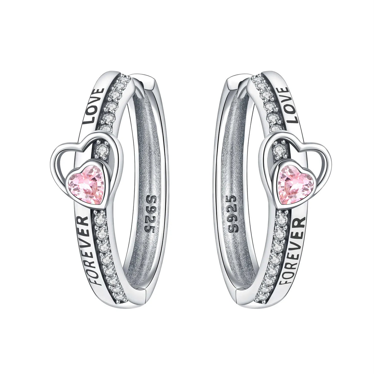 925 Silver Vine Heart Black Zircon Hoops