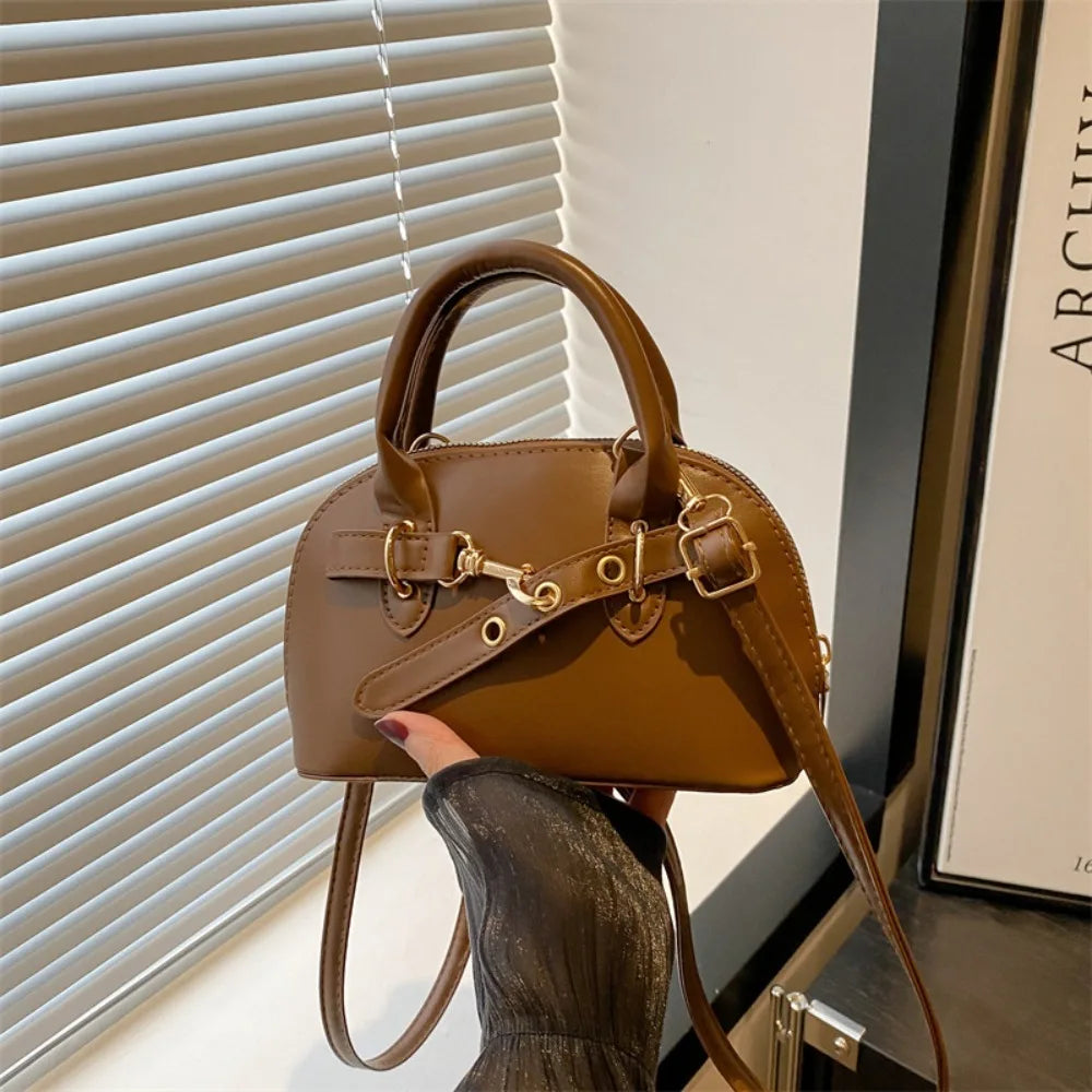 Buckle Shell Top-Handle Bag