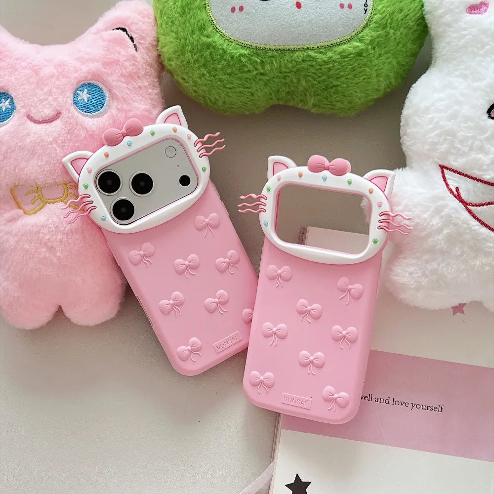 3D Cat Whiskers Bow iPhone Case