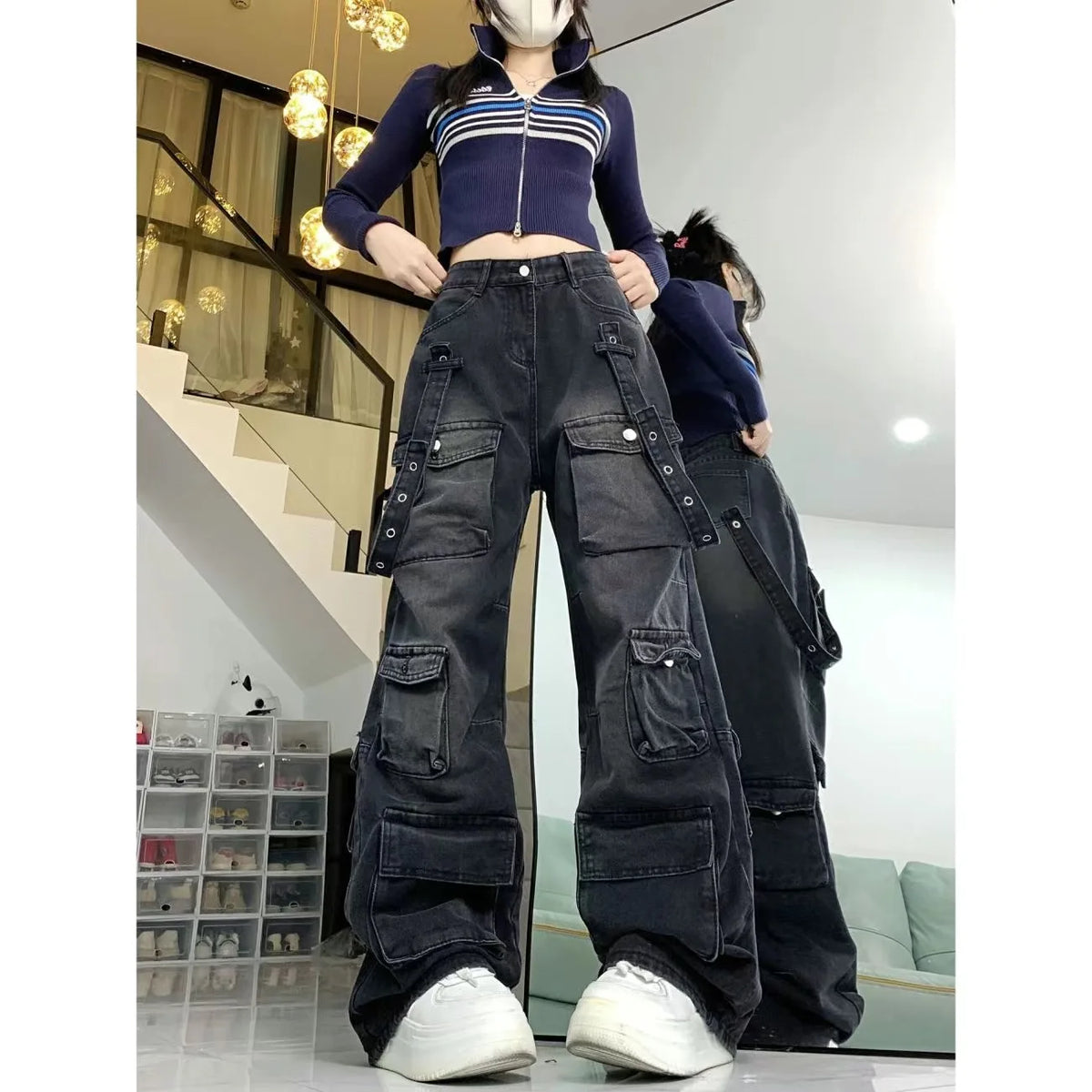 Black Baggy Cargo Jeans