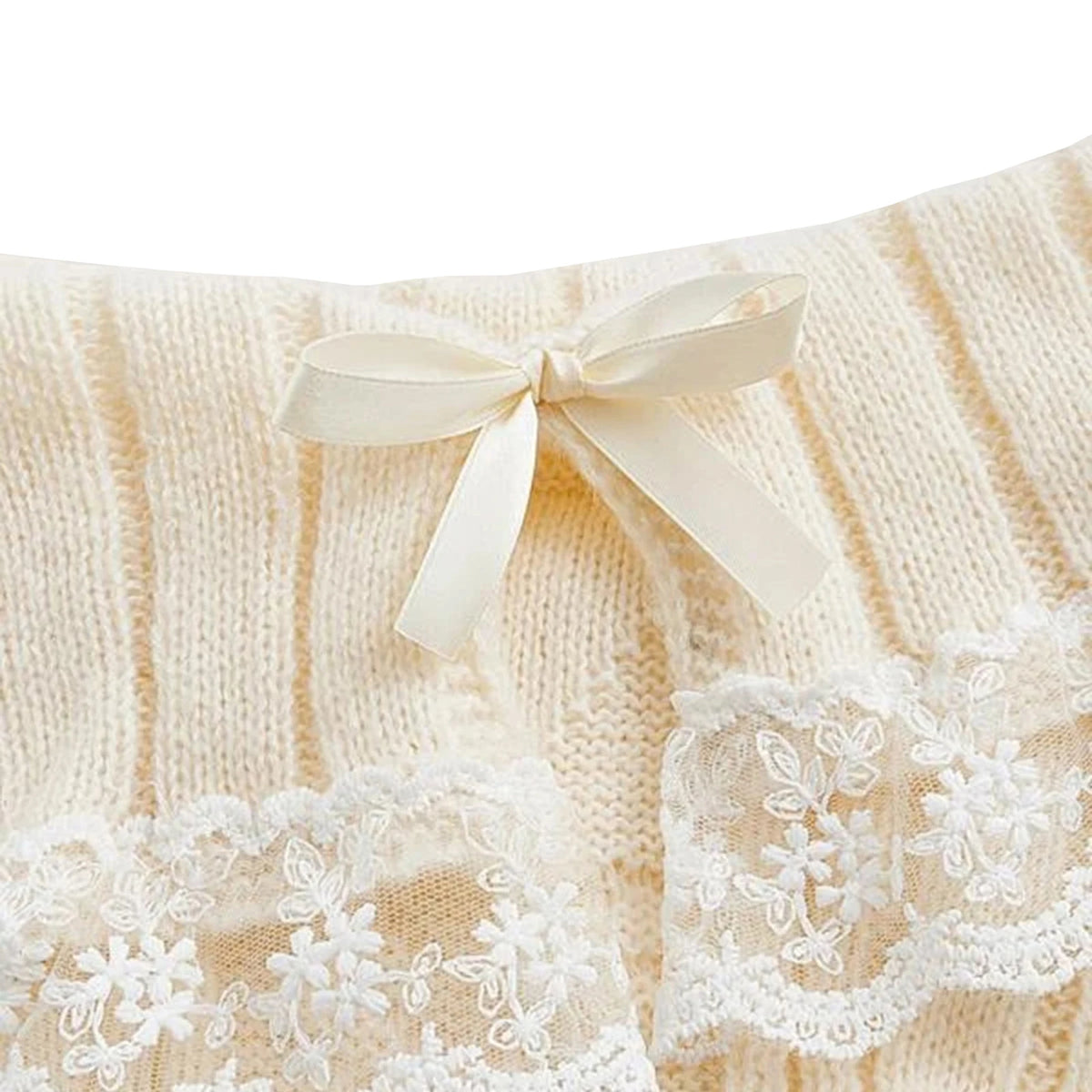 Off-Shoulder Bow Lace Knit Sweater