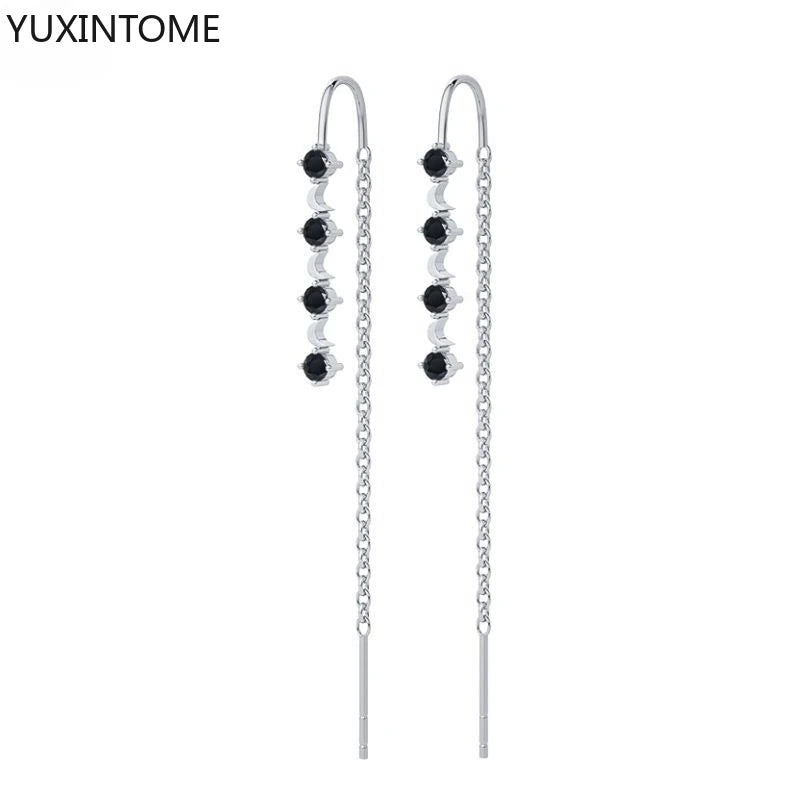 925 Silver Black Zircon Charm Hoops