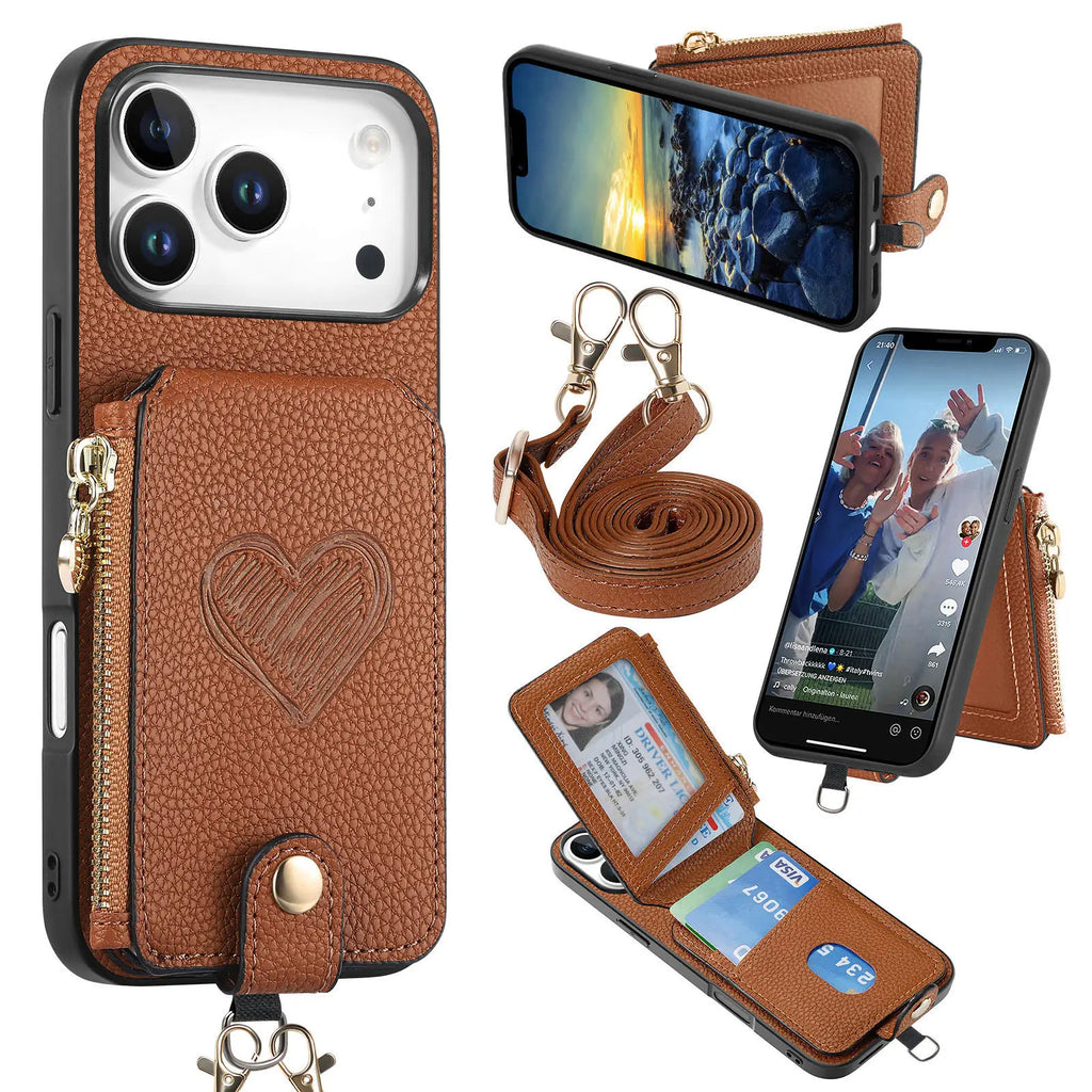 🎒 Crossbody Leather Zipper Wallet Phone Case