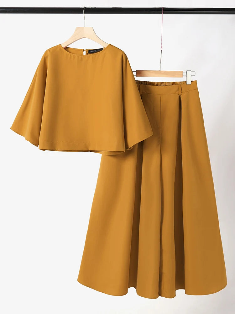3/4 Sleeve Blouse & Wide-Leg Pants Set