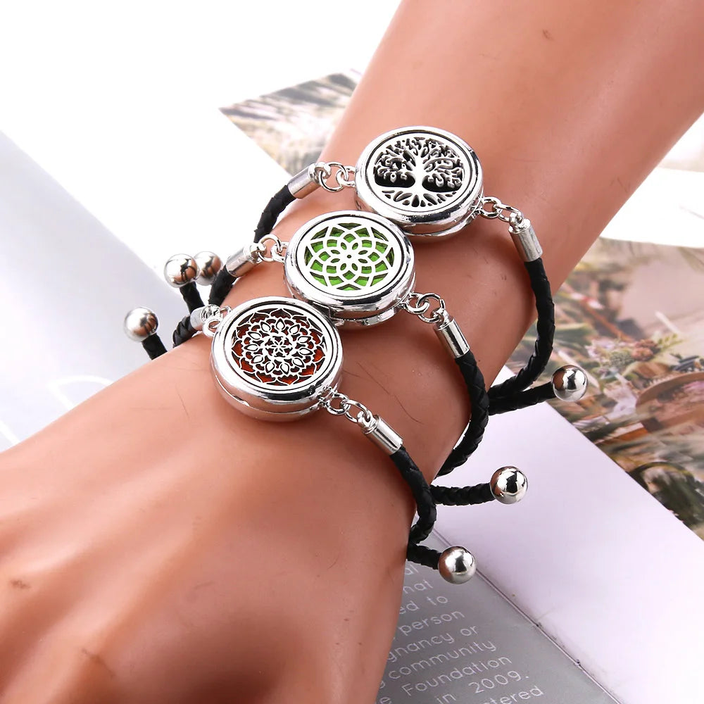 Aromatherapy Locket Leather Bracelet