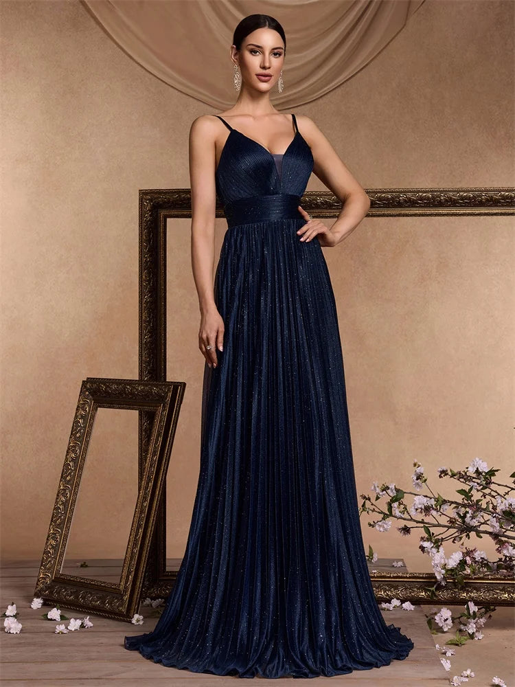 Backless Deep V-Neck A-Line Gown