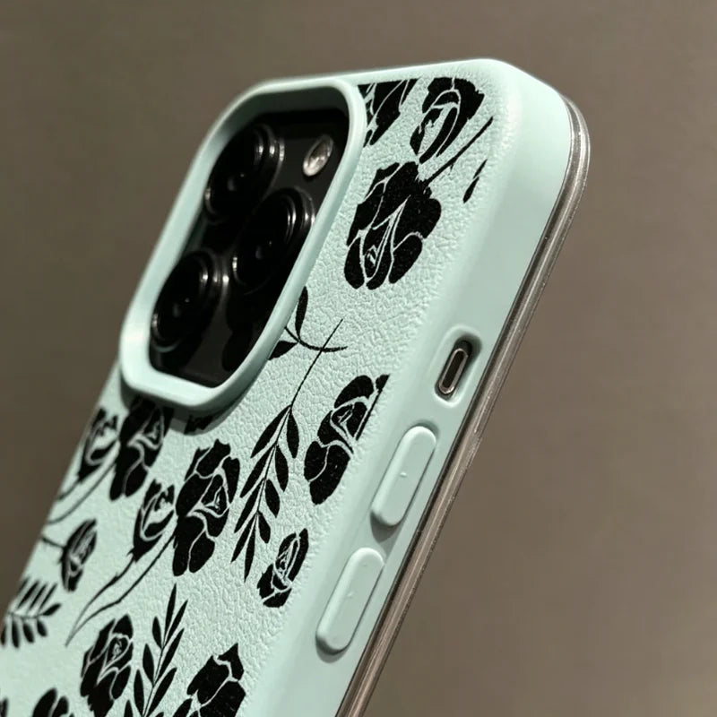 🌹 Black Rose Silhouette Case