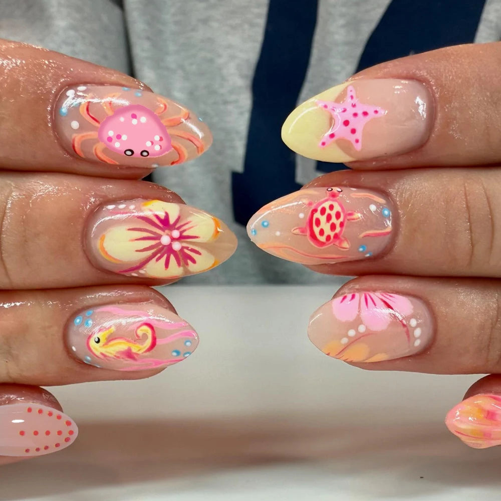 24-Piece 3D Pearl Flower Press-On Nails