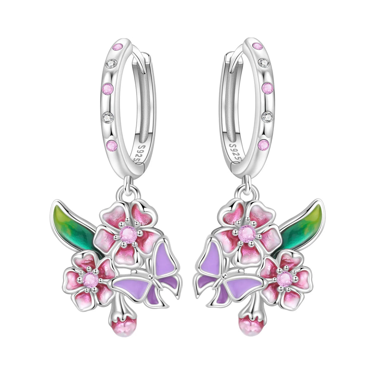 925 Silver Purple Hydrangea Earrings