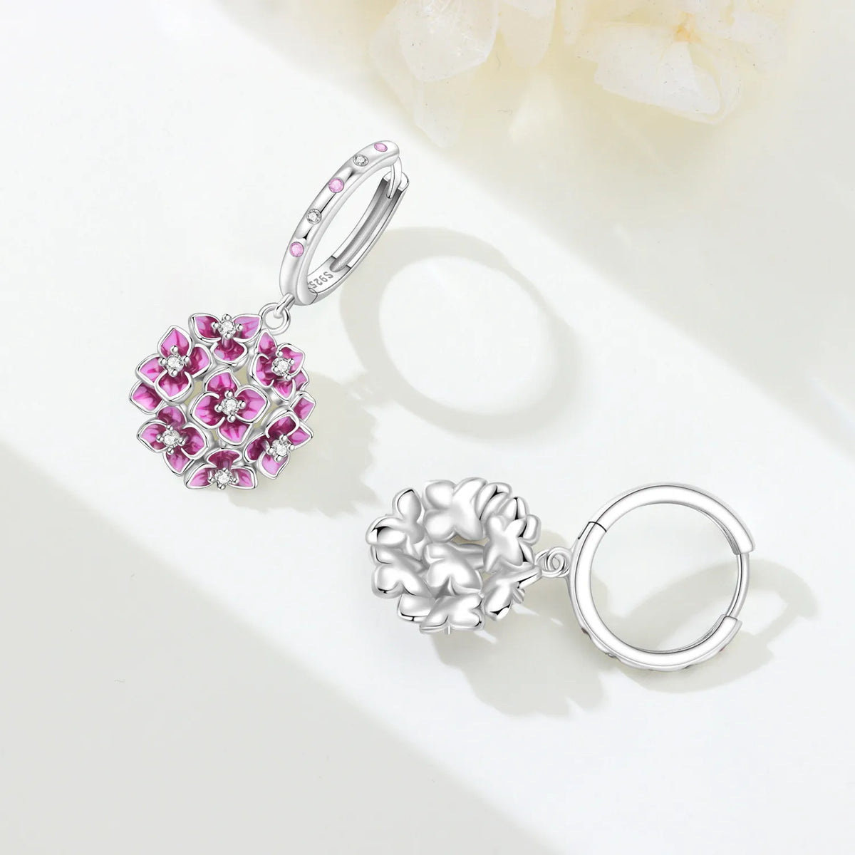 925 Silver Purple Hydrangea Earrings