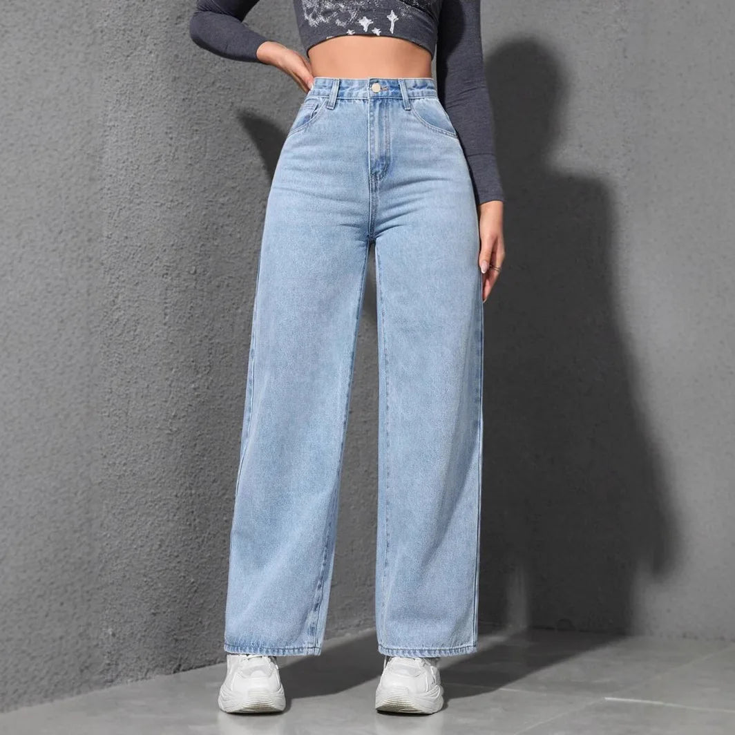 Blue Loose Floor-Length Jeans