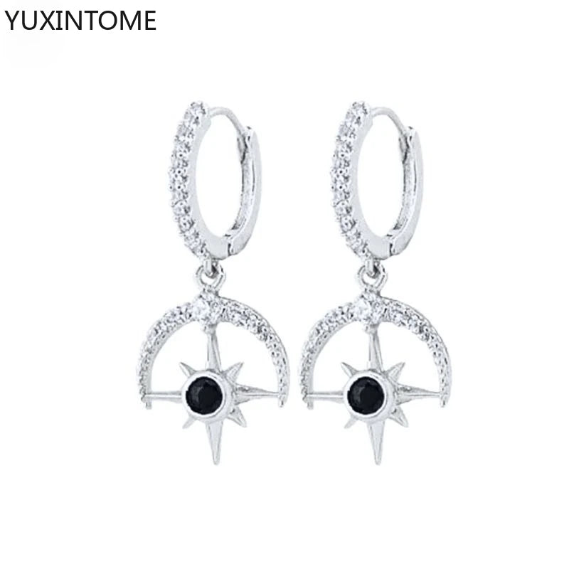 925 Silver Black Zircon Charm Hoops