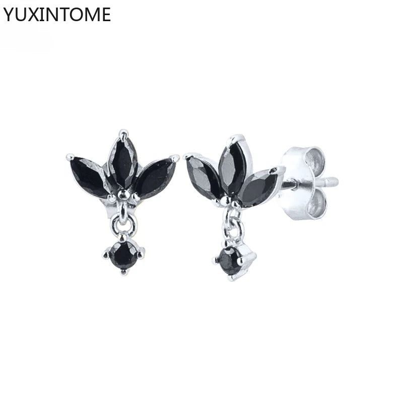 925 Silver Black Zircon Charm Hoops