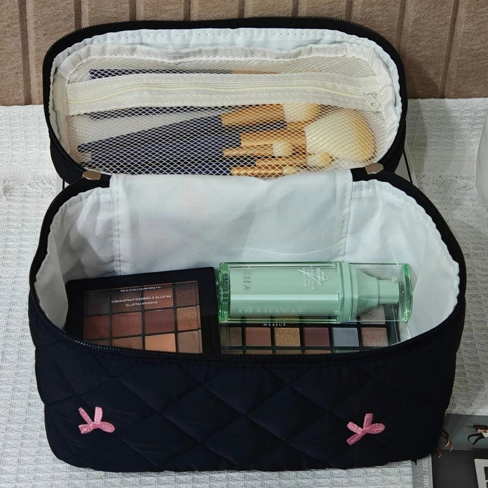 Quilted Bow Cosmetic Travel Bag