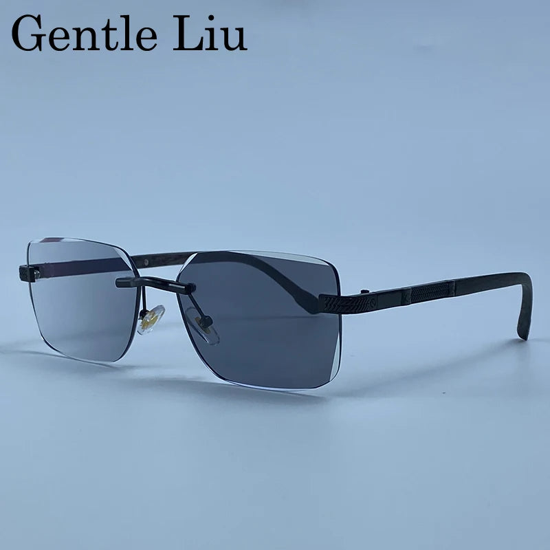 Men's Carved Gold Rimless Sunglasses