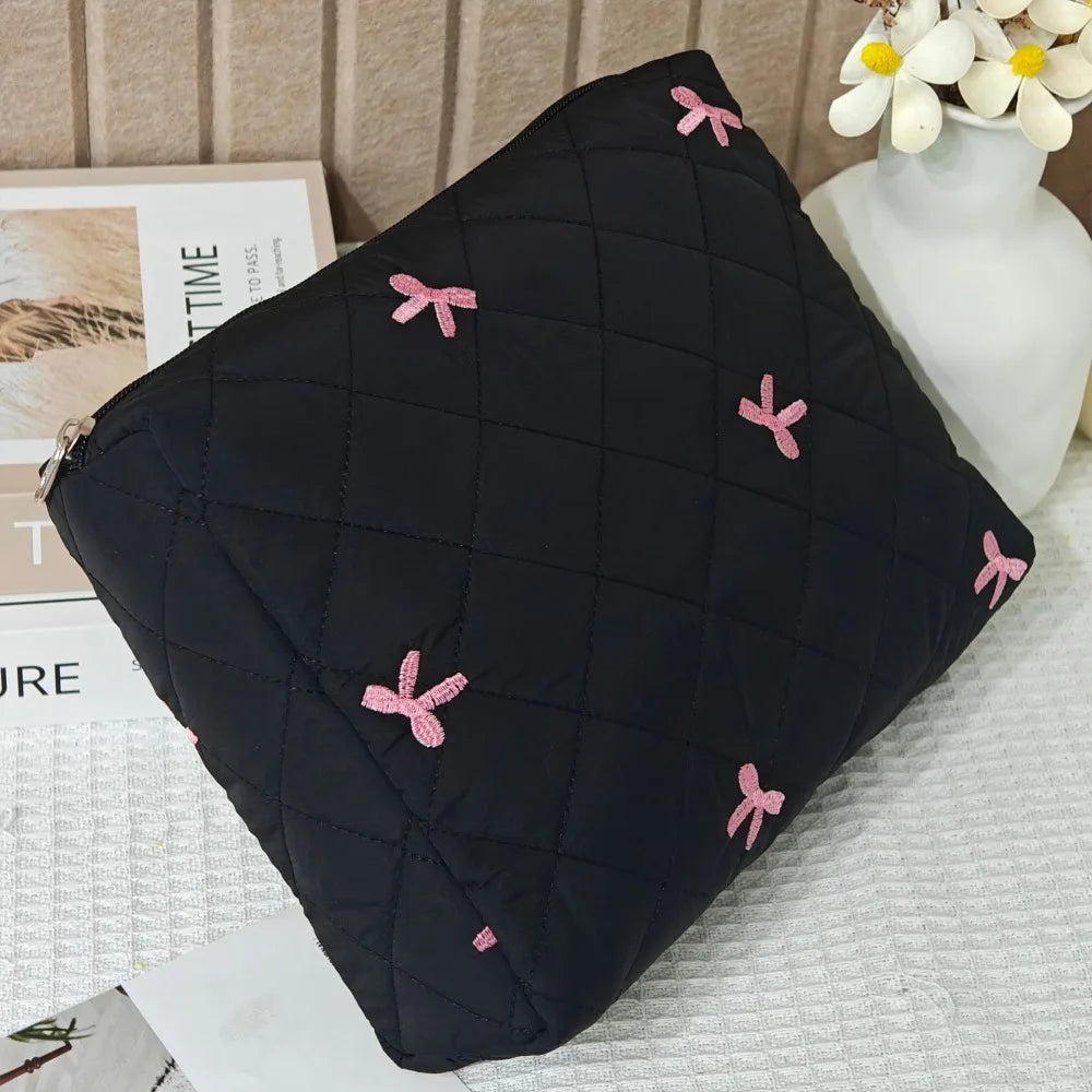 Quilted Bow Cosmetic Travel Bag
