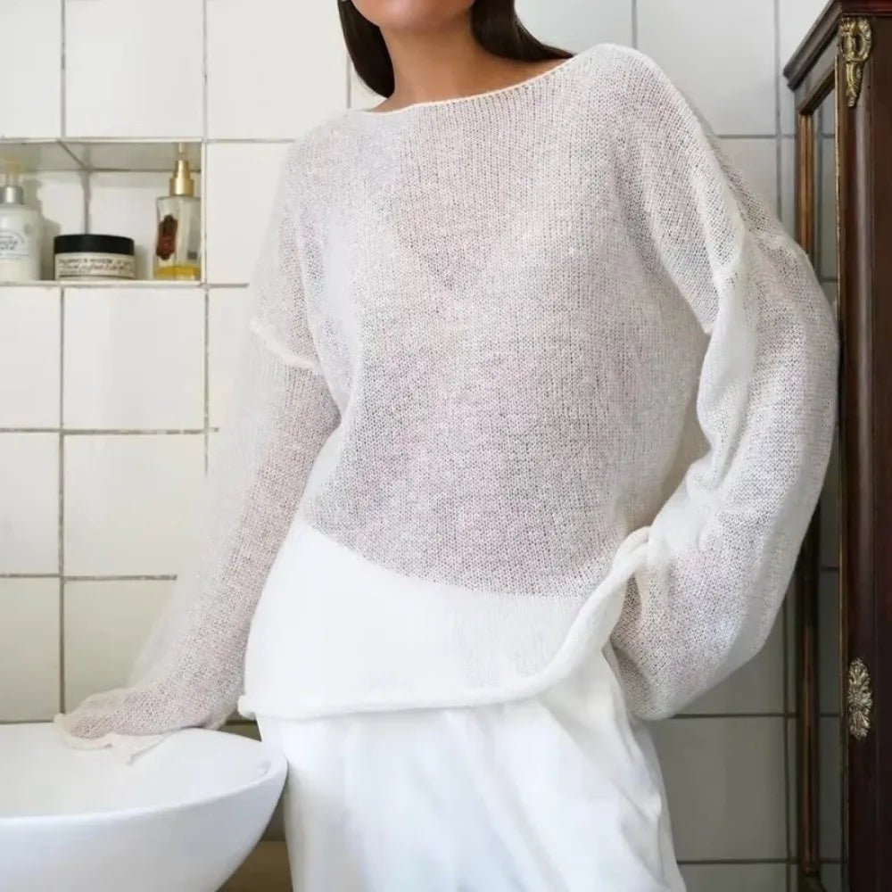 Sheer Flared Sleeve Knit Top