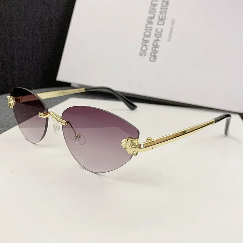 Rimless Leopard Cat Eye Sunglasses